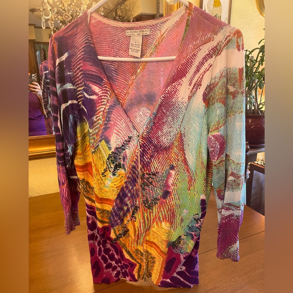 Alberto Makali Colorful Zipper Embellished Top